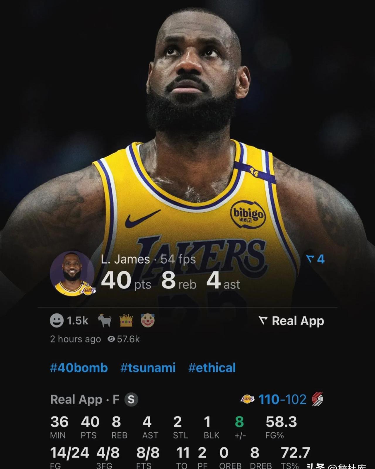 詹姆斯生涯第40,000分！历史第一人的简单介绍