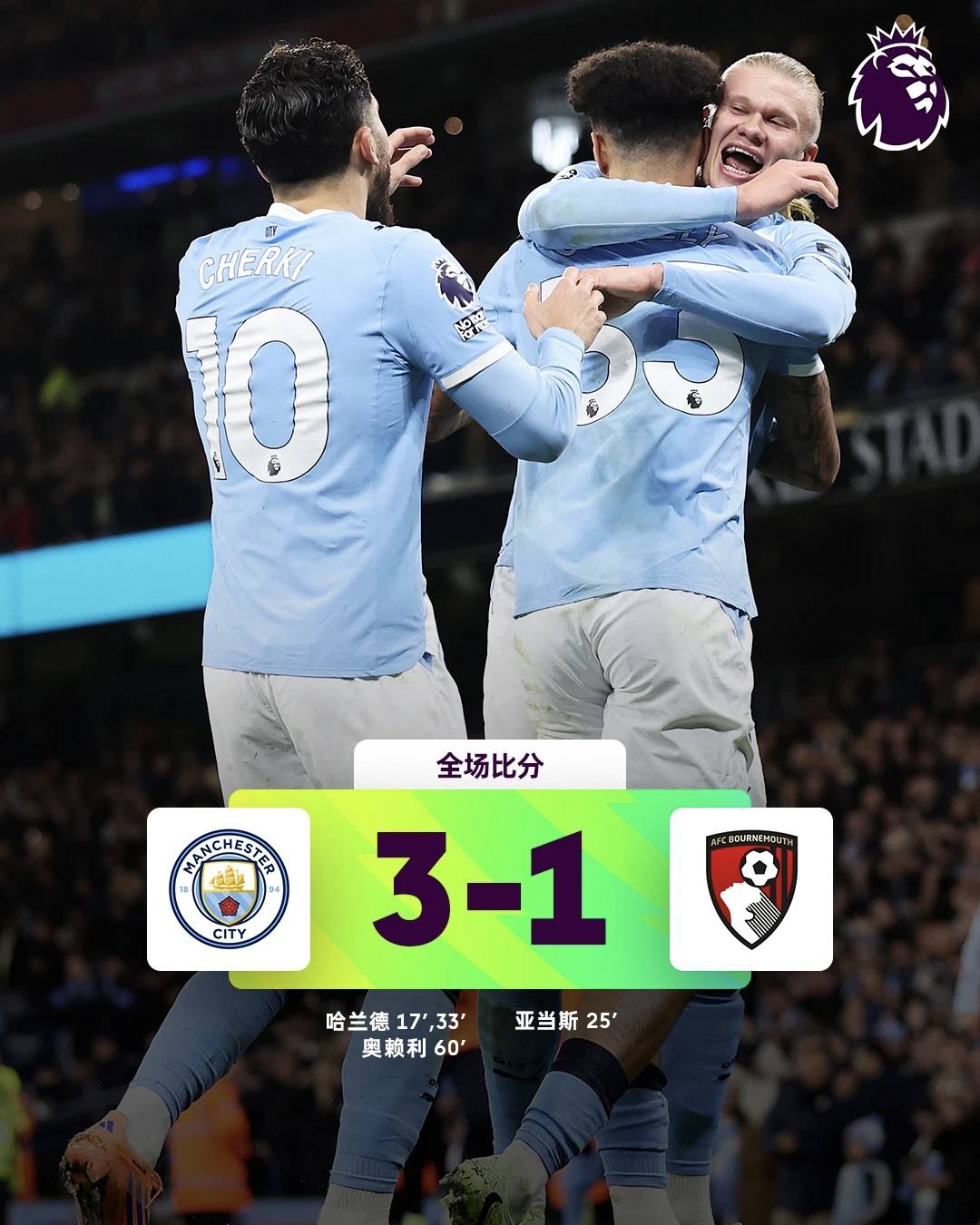 关于曼城再胜！哈兰德独中两元，金靴稳了？的信息